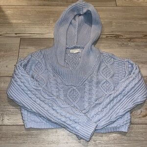 NWOT Pastel Blue Cable Knit Hoodie Sweater